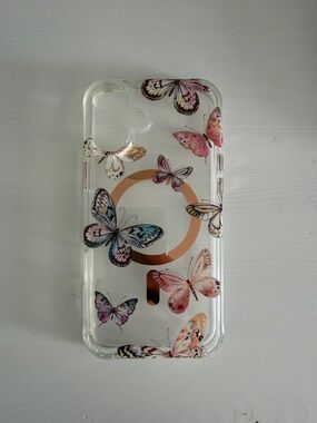 Clear Butterfly Print Phone Case with Rose Gold Accent iPhone 16 plus